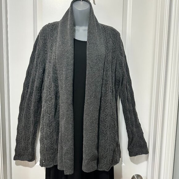 Ann Taylor Dark Grey Wool/Cashmere/ Blend Knit Shawl Collar Cardi, Size L - Picture 2 of 13